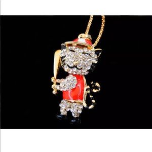 Crystal Cat Baseball Player Necklace